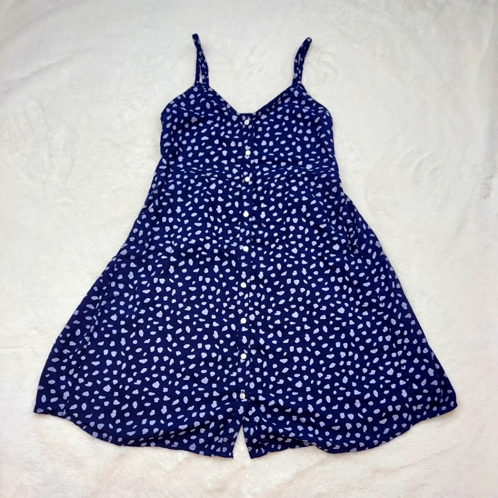 Aerie Blue Periwinkle Spot Pebble Pattern Button Down Sleeveless Dress Size XS